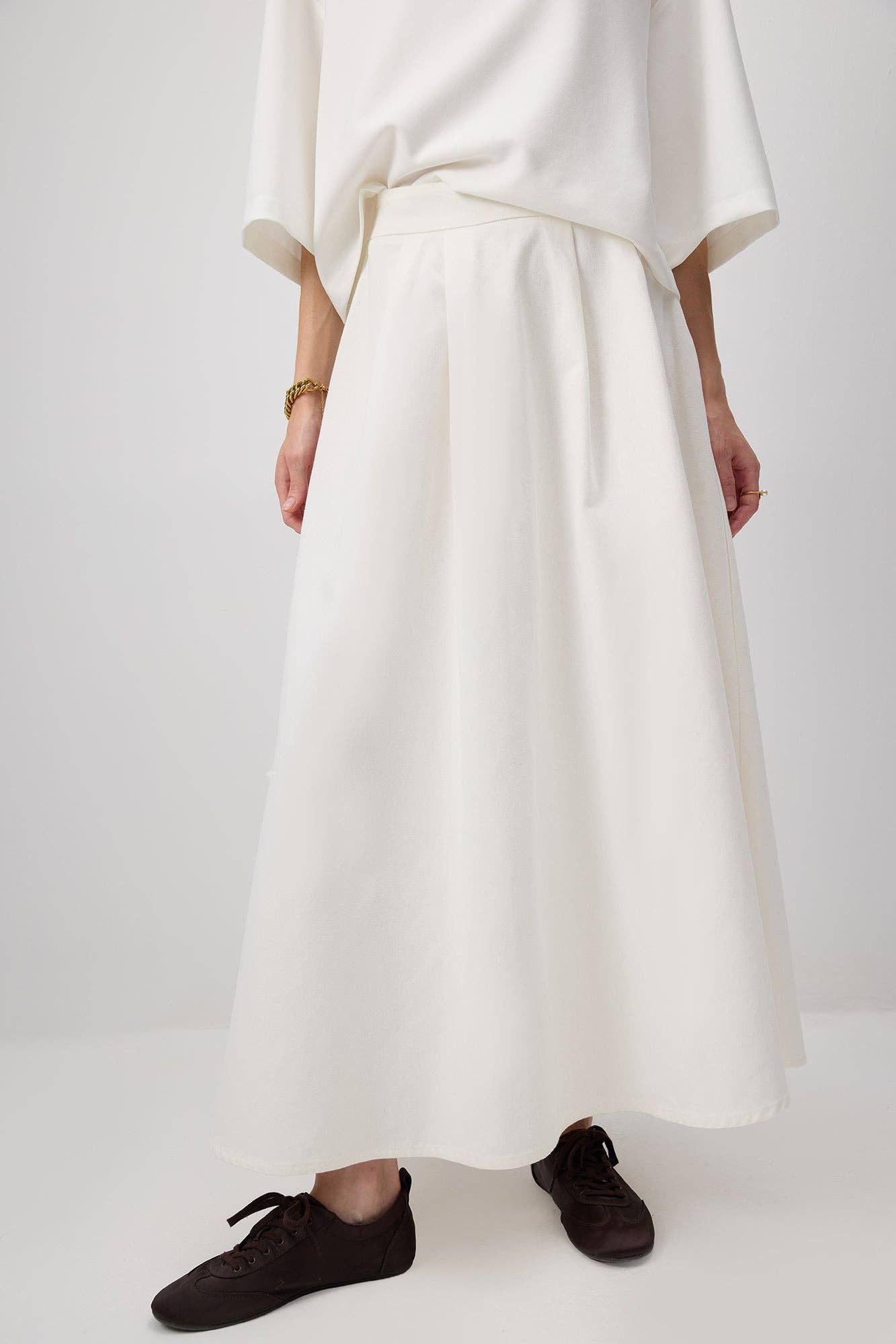 Camila Flowy Pleated Maxi Cotton Skirt