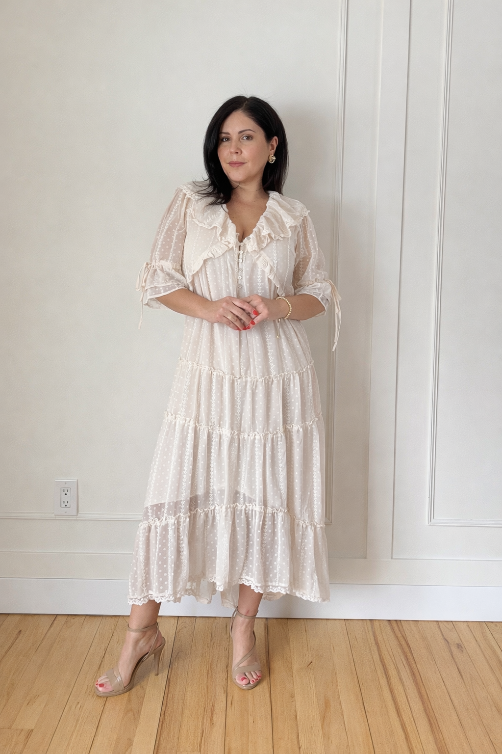 Swiss Dot Chiffon Maxi Dress - Fall Striped Long Sleeve Love Road Boutique Swiss Dot Chiffon Maxi Dress - Fall Striped Long Sleeve Love Road Boutique