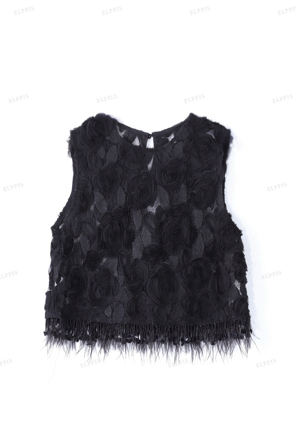 Black sleeveless top with lace detailing 